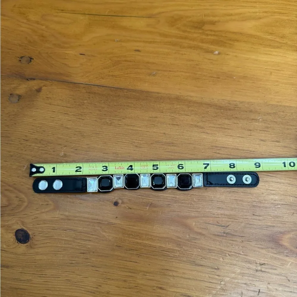 WHBM Black Crystal Square Leather Bracelet